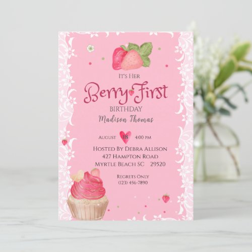 Berry 1st  Birthday Strawberry Party Invitation