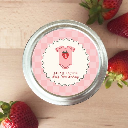Berry 1st Birthday Strawberry Shirt Checkerboard Classic Round Sticker
