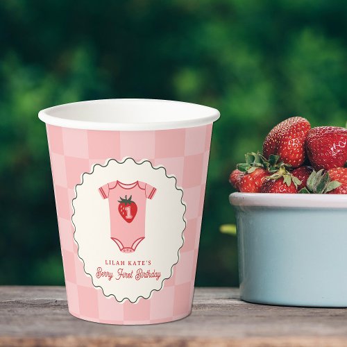Berry 1st Birthday Strawberry Shirt Checkerboard Paper Cups