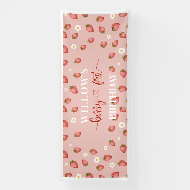 Berry 1st Birthday Strawberry Themed Banner  (Vertical)