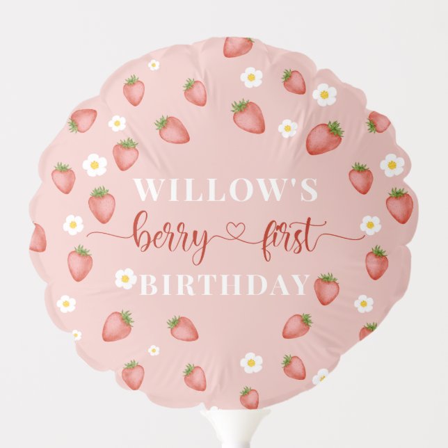 Berry 1st Birthday Strawberry Themed Party Balloon (Front)
