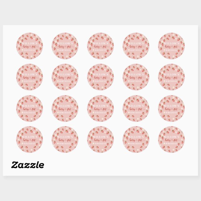 Berry 1st Birthday Strawberry Themed Stickers (Sheet)