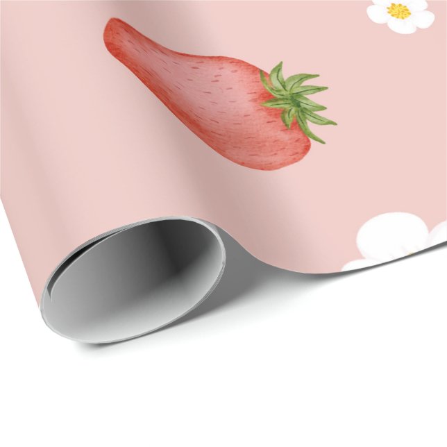 Berry 1st Birthday Strawberry Themed Wrapping Pape Wrapping Paper (Roll Corner)