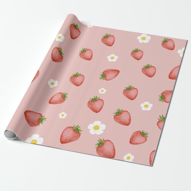 Berry 1st Birthday Strawberry Themed Wrapping  Wrapping Paper (Unrolled)