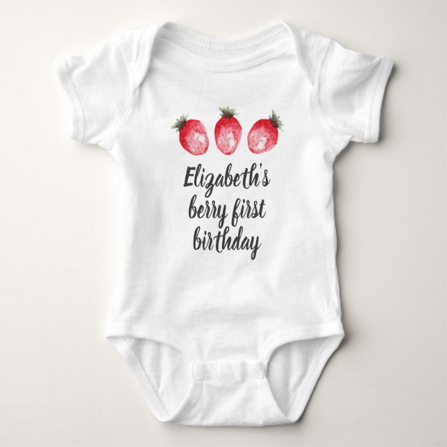Berry 1st Birthday Strawberry Watercolor Baby Body Baby Bodysuit (Front)
