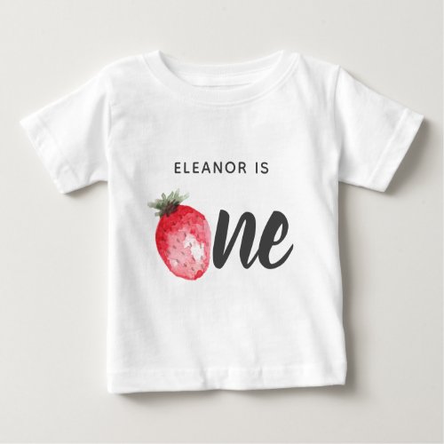 Berry 1st Birthday Strawberry Watercolor Baby T_Shirt