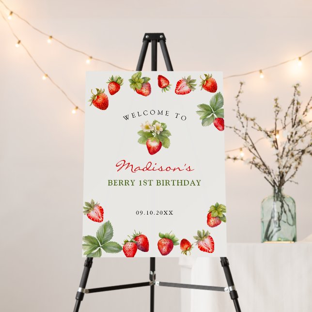 Berry 1st Birthday Strawberry Welcome Sign (In Situ (Stand))