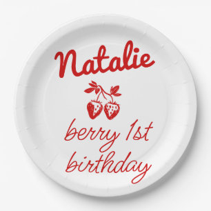Berry 1st Hand Drawn Strawberries Retro Birthday Paper Plates