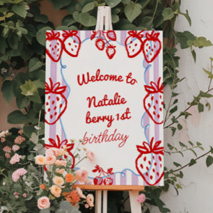 Berry 1st Hand Drawn Strawberry Birthday Welcome Foam Board
