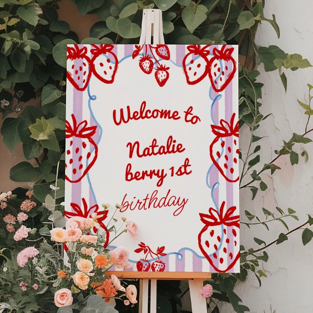 Berry 1st Hand Drawn Strawberry Birthday Welcome Foam Board (Creator Uploaded)