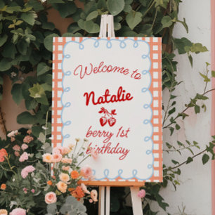 Berry 1st Hand Written Drawn Strawberry Birthday Foam Board