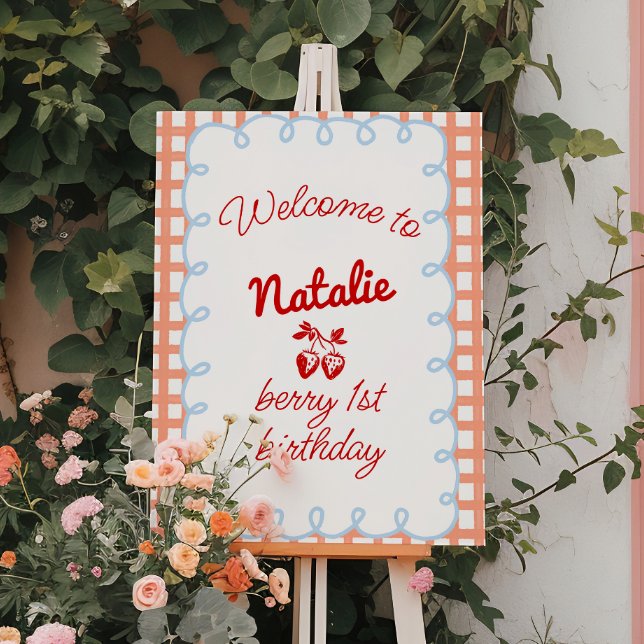 Berry 1st Hand Written Drawn Strawberry Birthday Foam Board (Creator Uploaded)