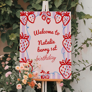 Berry 1st Pink Hand Drawn Strawberry Birthday Foam Board
