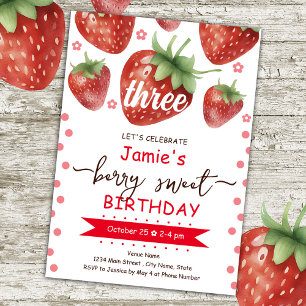 Berry 3rd Birthday Watercolor Invitation