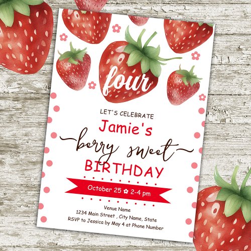 Berry 4th Birthday Watercolor  Invitation