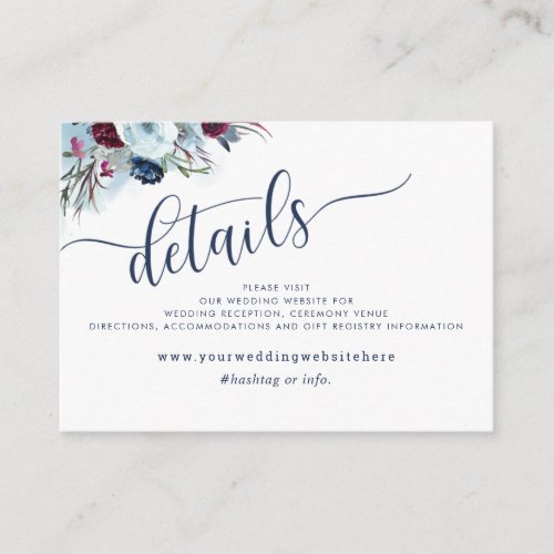 Berry and Blue Floral Wedding Details  Website Enclosure Card