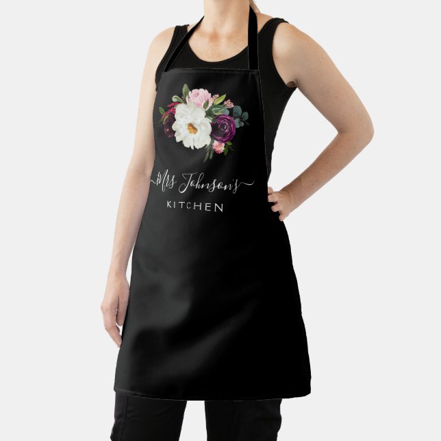 berry and blush floral personalized kitchen Apron (Insitu)