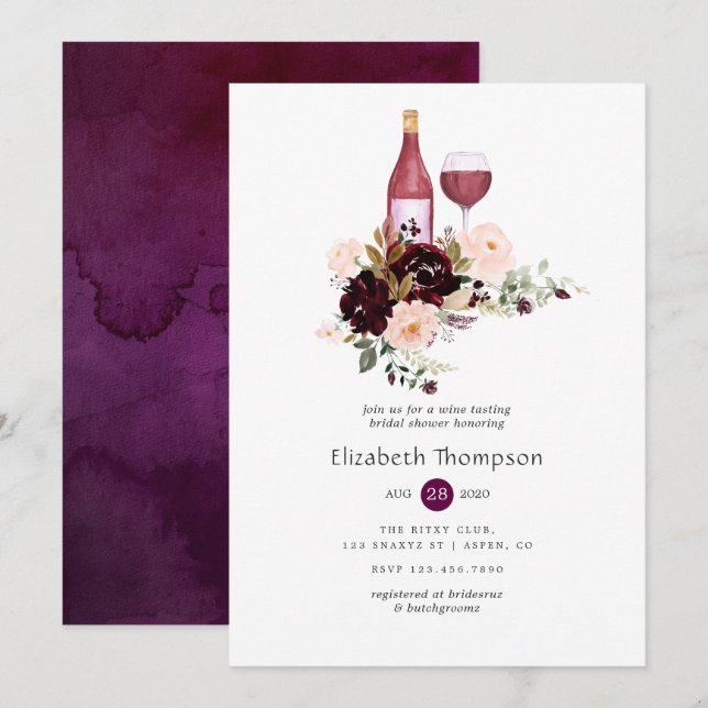 Berry and Blush Floral Wine Tasting Bridal Shower Invitation (Front/Back)