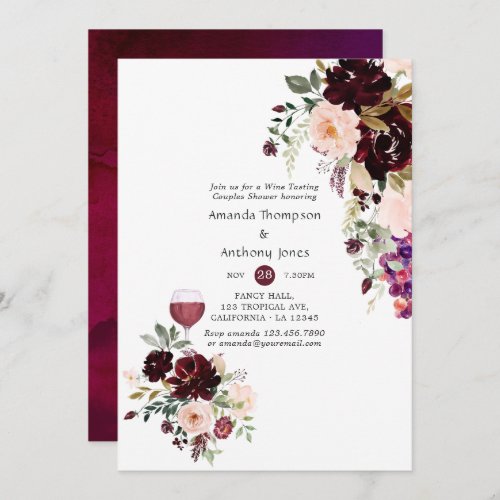 Berry and Blush Floral Wine Tasting Couples Shower Invitation