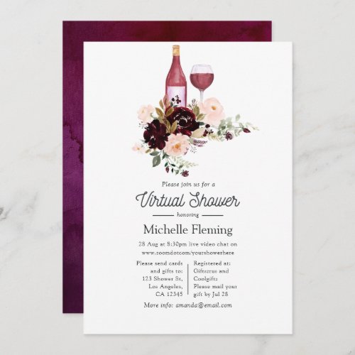 Berry and Blush Wine themed Virtual Bridal Shower Invitation