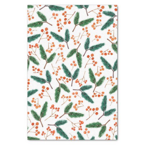  Berry and Branches Watercolor Christmas  Tissue Paper