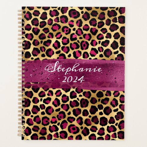 Berry and Gold Foil Leopard Brush Stroke Planner