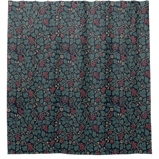 Berry and Green Leaf Shower Curtain