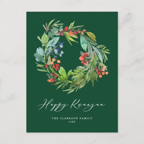 Berry and Greenery Wreath Green Happy Kwanzaa Holiday Postcard