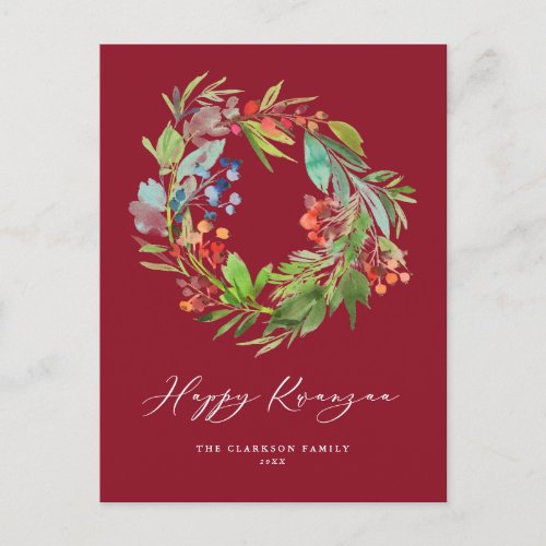 Berry and Greenery Wreath Red Happy Kwanzaa Holiday Postcard