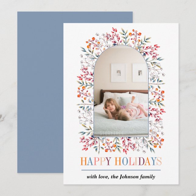 Berry and leaf arch colorful Christmas photo Holiday Card (Front/Back)