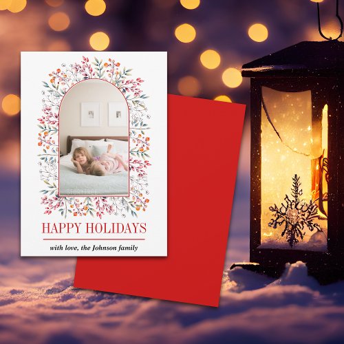 Berry and leaf arch Happy Holidays Christmas photo Holiday Card