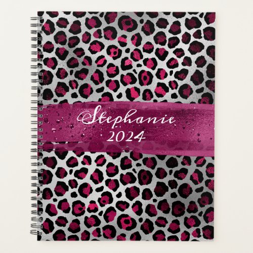 Berry and Silver Foil Leopard Brush Stroke Planner