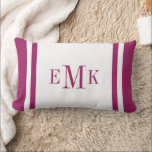 Berry and White Preppy Ribbon Dots Custom Monogram Lumbar Pillow<br><div class="desc">Cute girly preppy modern square ribbon border personalized with your custom monogram name or initials. Coordinating polka dot pattern on reverse side. Click Customize It to change monogram font and colors to create your own unique one of a kind design!</div>