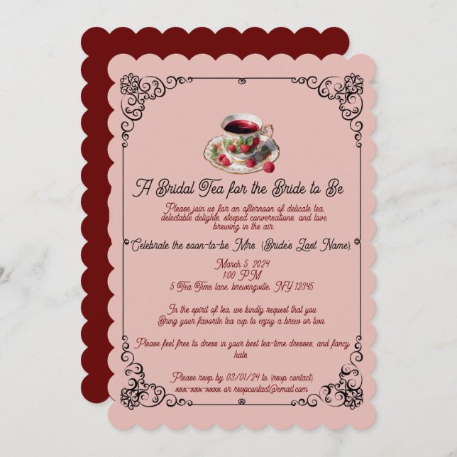 Berry Beautiful Bridal Shower Tea Time Invitation (Front/Back)
