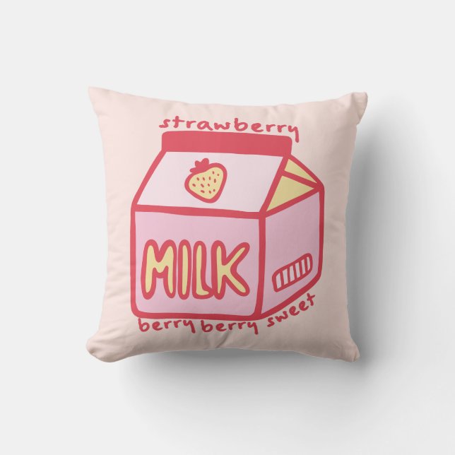 Berry Berry Sweet Strawberry Milk Throw Pillow (Front)