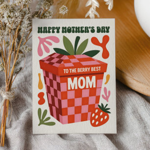 Berry Best Mom Checkered Retro Mother's Day  Holiday Card