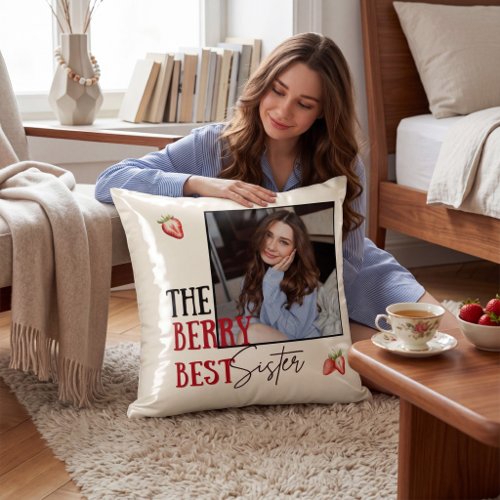 Berry Best Sister Photo Frame Throw Pillow