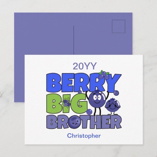 Berry Big Brother - Sibling Blueberry Pun Postcard (Front/Back)