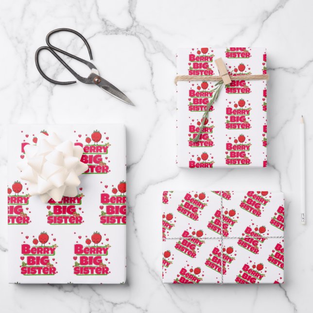 Berry Big Sister - Cute Strawberry Pun Wrapping Paper Sheets (Front)
