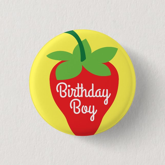 Berry Birthday Cute Strawberry Kid's Button (Front)