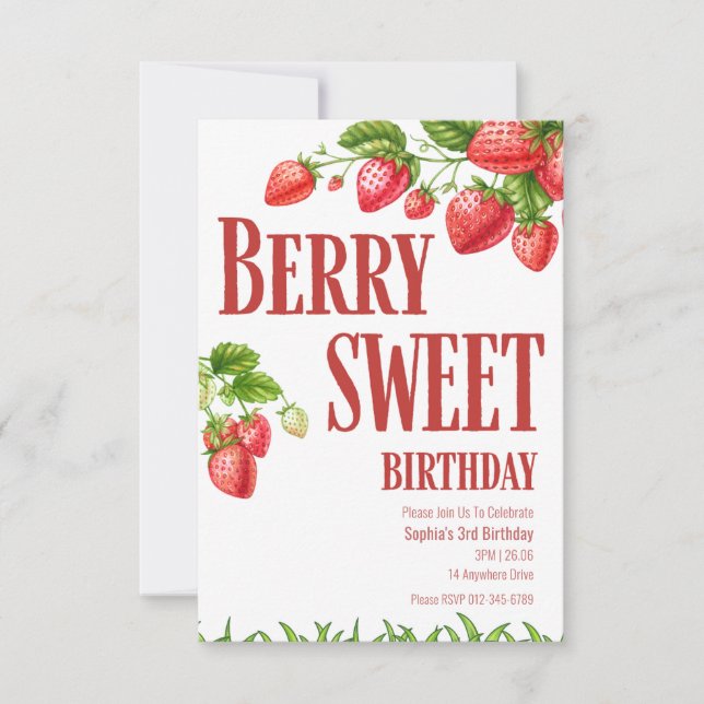 Berry Birthday Strawberry Party Invitation (Front)