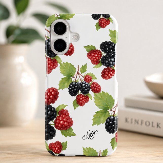 Berry Bliss Monogram Elegant Blackberry Rasberry iPhone Case (Creator Uploaded)