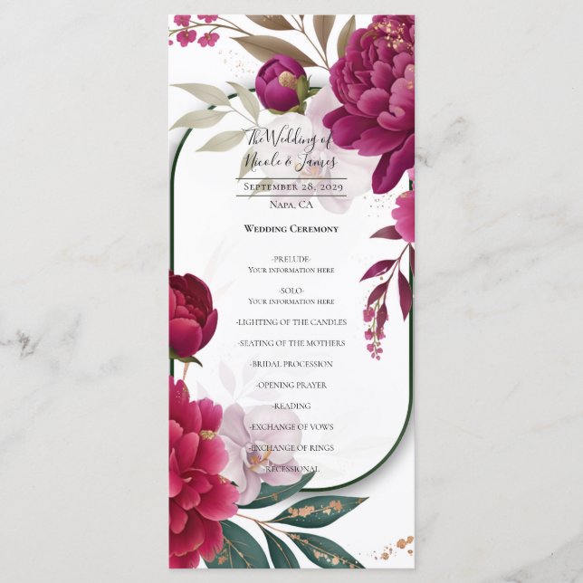 Berry Bloom Garden Floral Glam Wedding  Menu (Front)