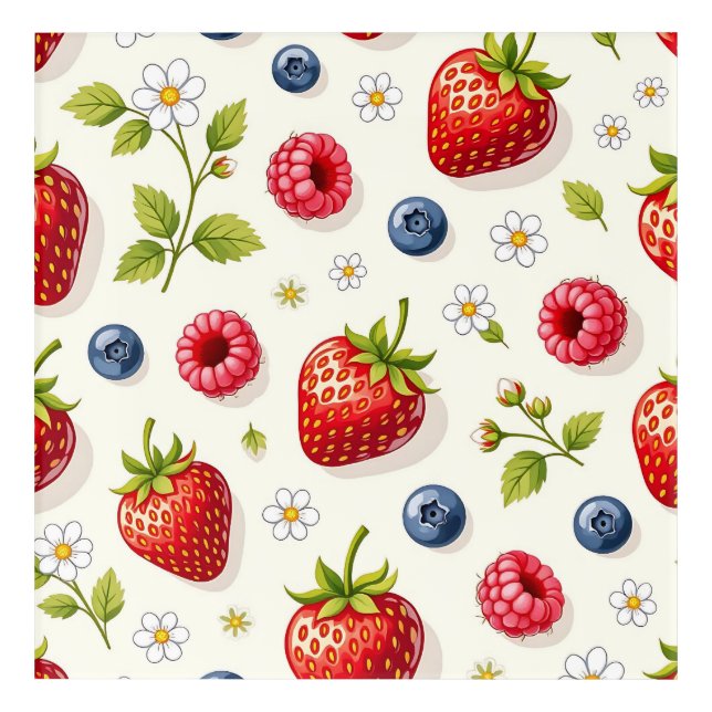 Berry Blossom Pattern Fresh Summer Fruits Acrylic Print (Front)