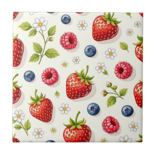 Berry Blossom Pattern Fresh Summer Fruits Ceramic Tile