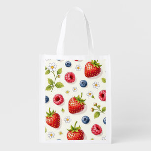 Berry Blossom Pattern Fresh Summer Fruits Grocery Bag