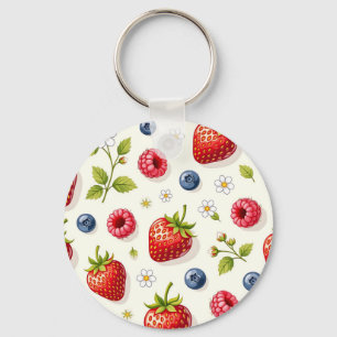 Berry Blossom Pattern Fresh Summer Fruits Keychain