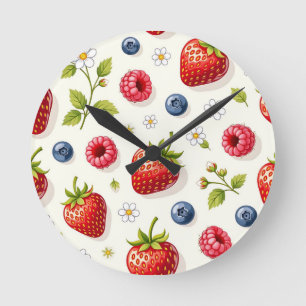 Berry Blossom Pattern Fresh Summer Fruits Round Clock