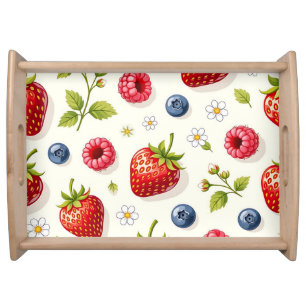 Berry Blossom Pattern Fresh Summer Fruits Serving Tray
