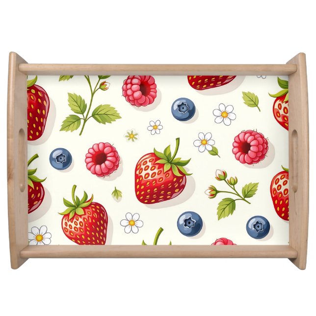 Berry Blossom Pattern Fresh Summer Fruits Serving Tray (Front)
